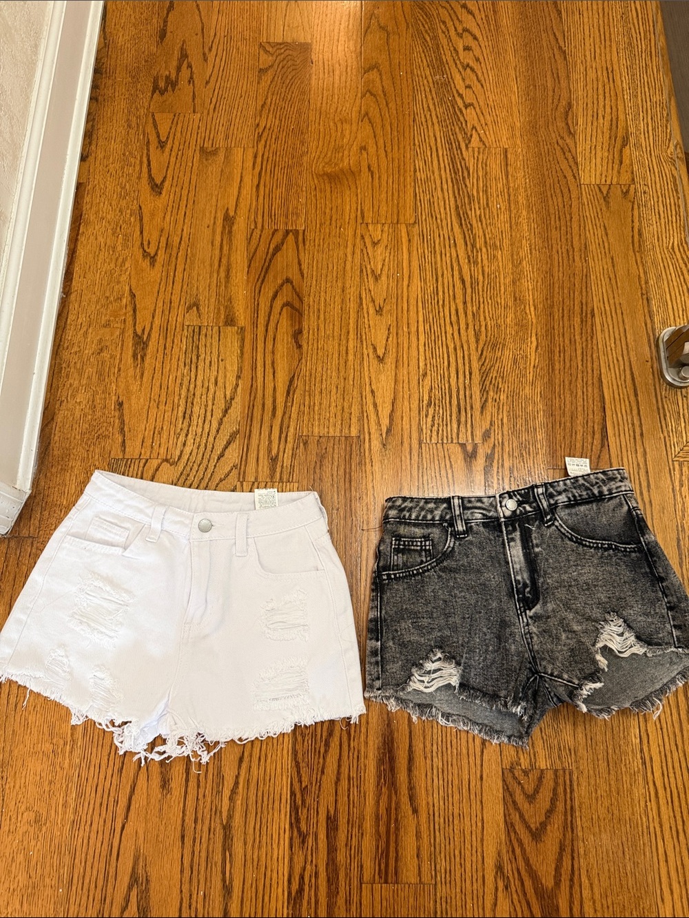 SHEIN White & Washed Black Distressed Denim Shorts Duo (2 pairs)